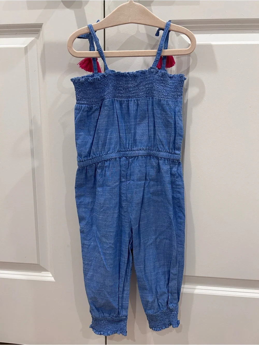 Hatley Girls Flower Embroidered Jumpsuit with Pink Tassels